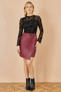 Yumi Burgundy Faux Leather Wrap Mini Skirt - QHA UK