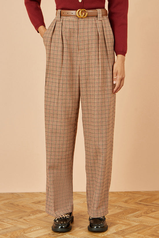 Yumi Brown Check Wide Leg Trousers - QHA UK