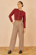 Yumi Brown Check Wide Leg Trousers - QHA UK