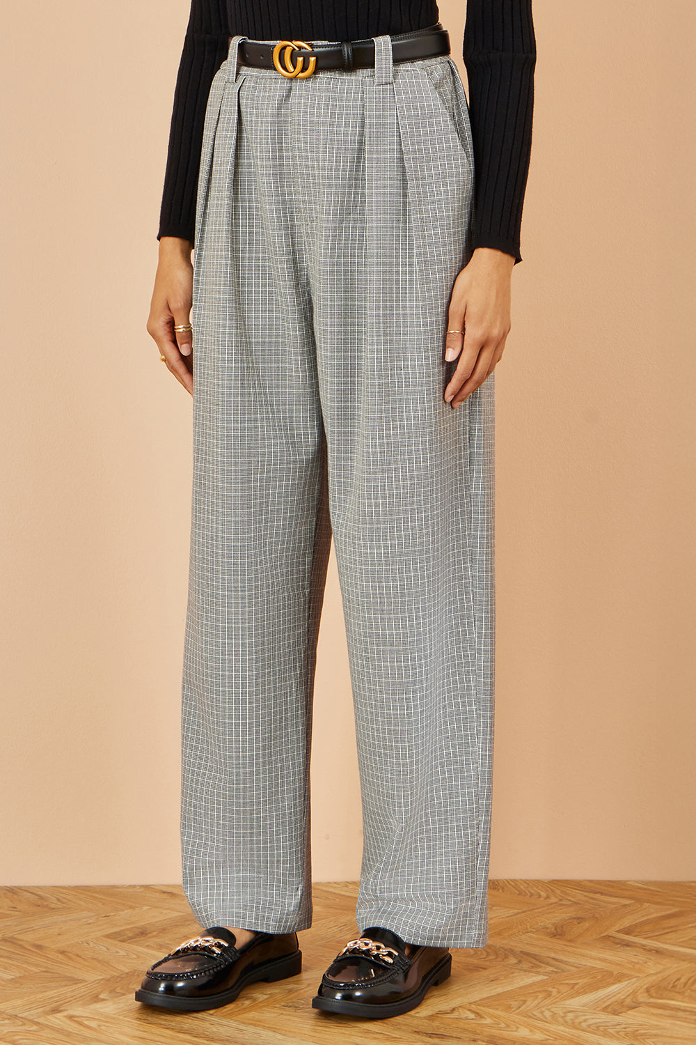 Yumi Grey Check Wide Leg Trousers - QHA UK