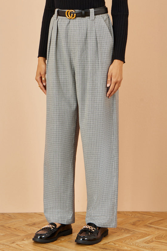 Yumi Grey Check Wide Leg Trousers - QHA UK
