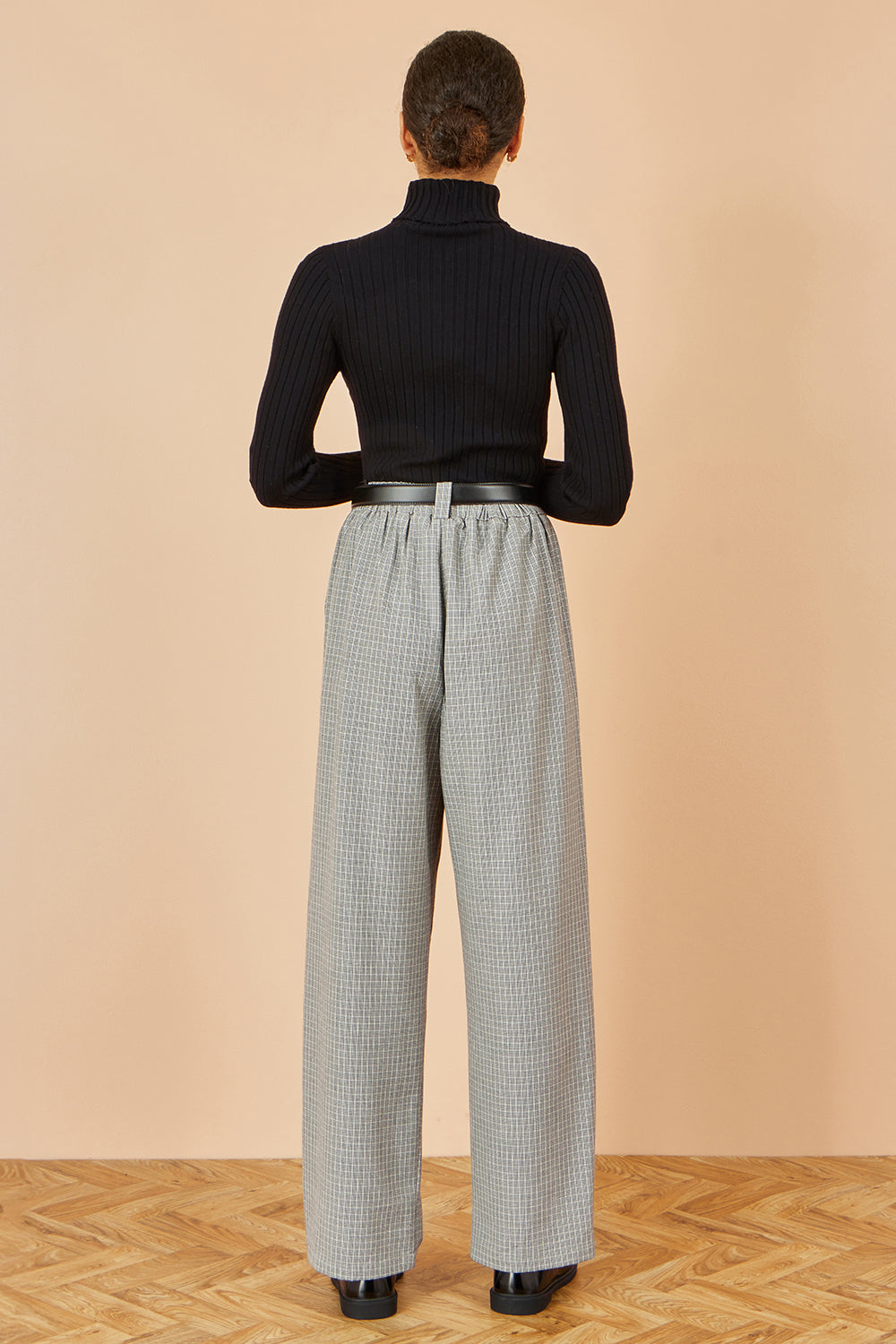 Yumi Grey Check Wide Leg Trousers - QHA UK