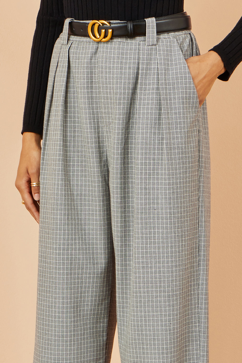 Yumi Grey Check Wide Leg Trousers - QHA UK