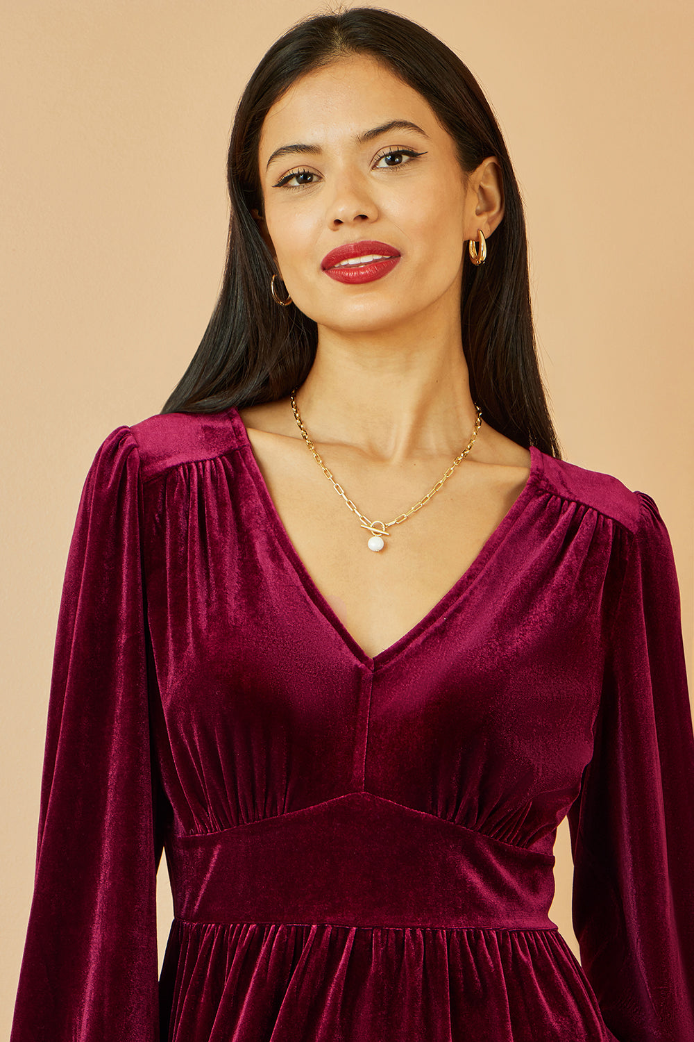 Yumi Burgundy Velvet Long Sleeve Skater Dress QHA UK Yumi Burgundy Velvet Long Sleeve Skater Dress QHA UK