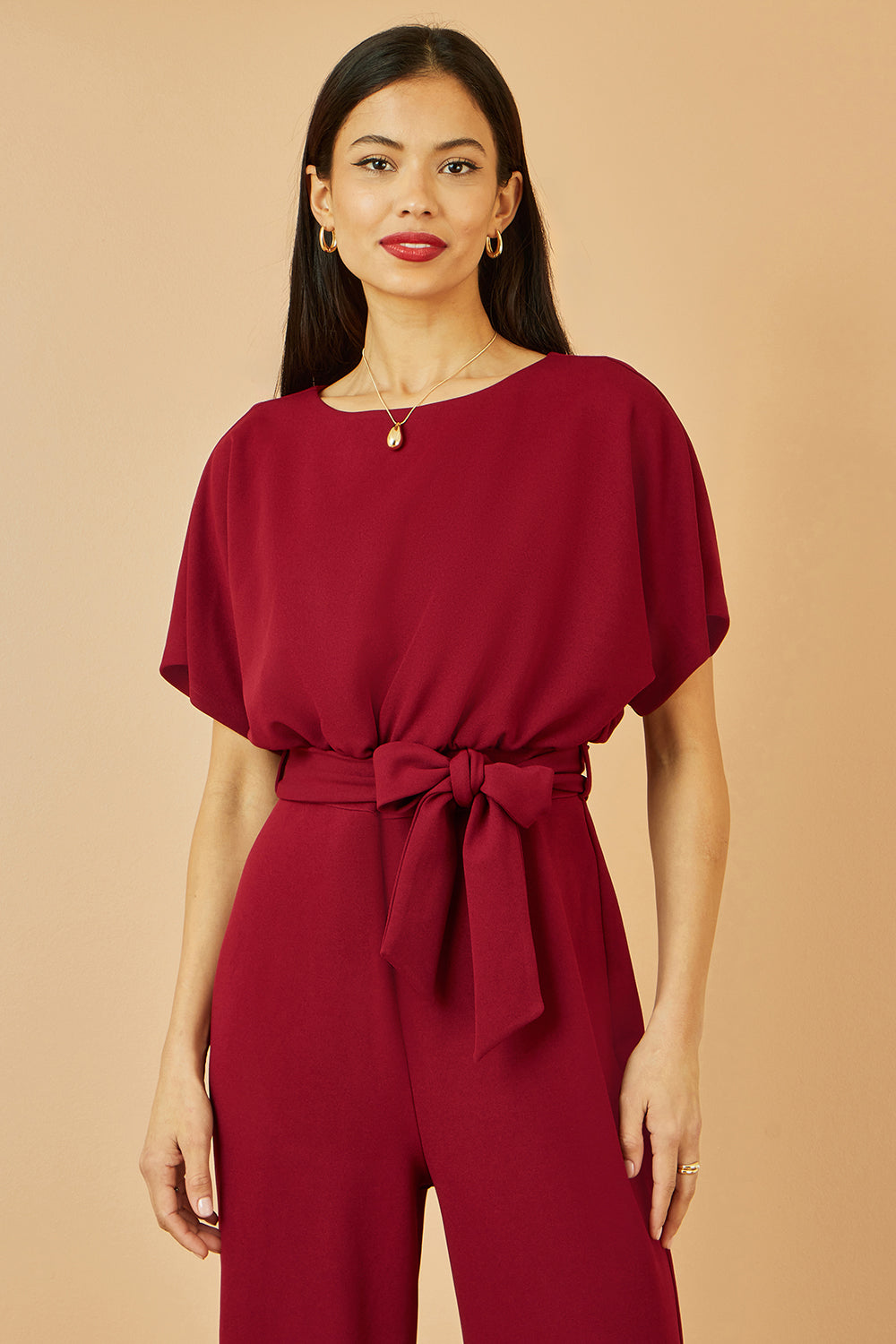 Yumi Burgundy Batwing Stretch Jumpsuit - QHA UK