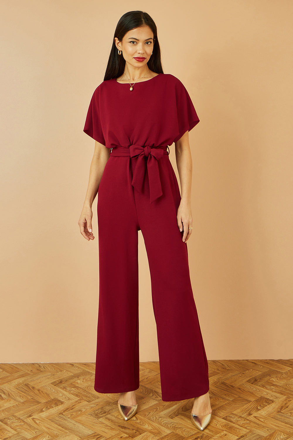 Yumi Burgundy Batwing Stretch Jumpsuit - QHA UK