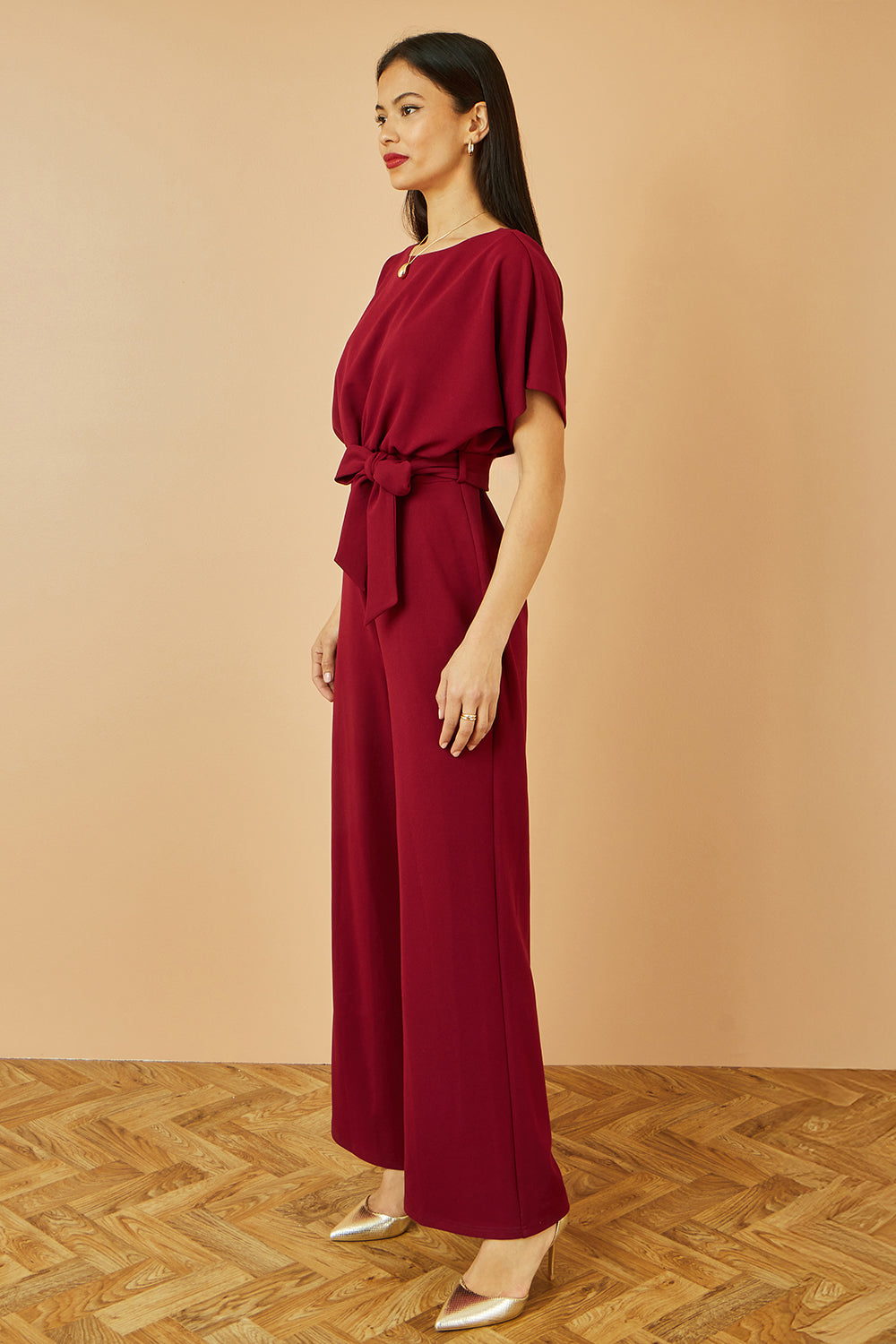 Yumi Burgundy Batwing Stretch Jumpsuit - QHA UK