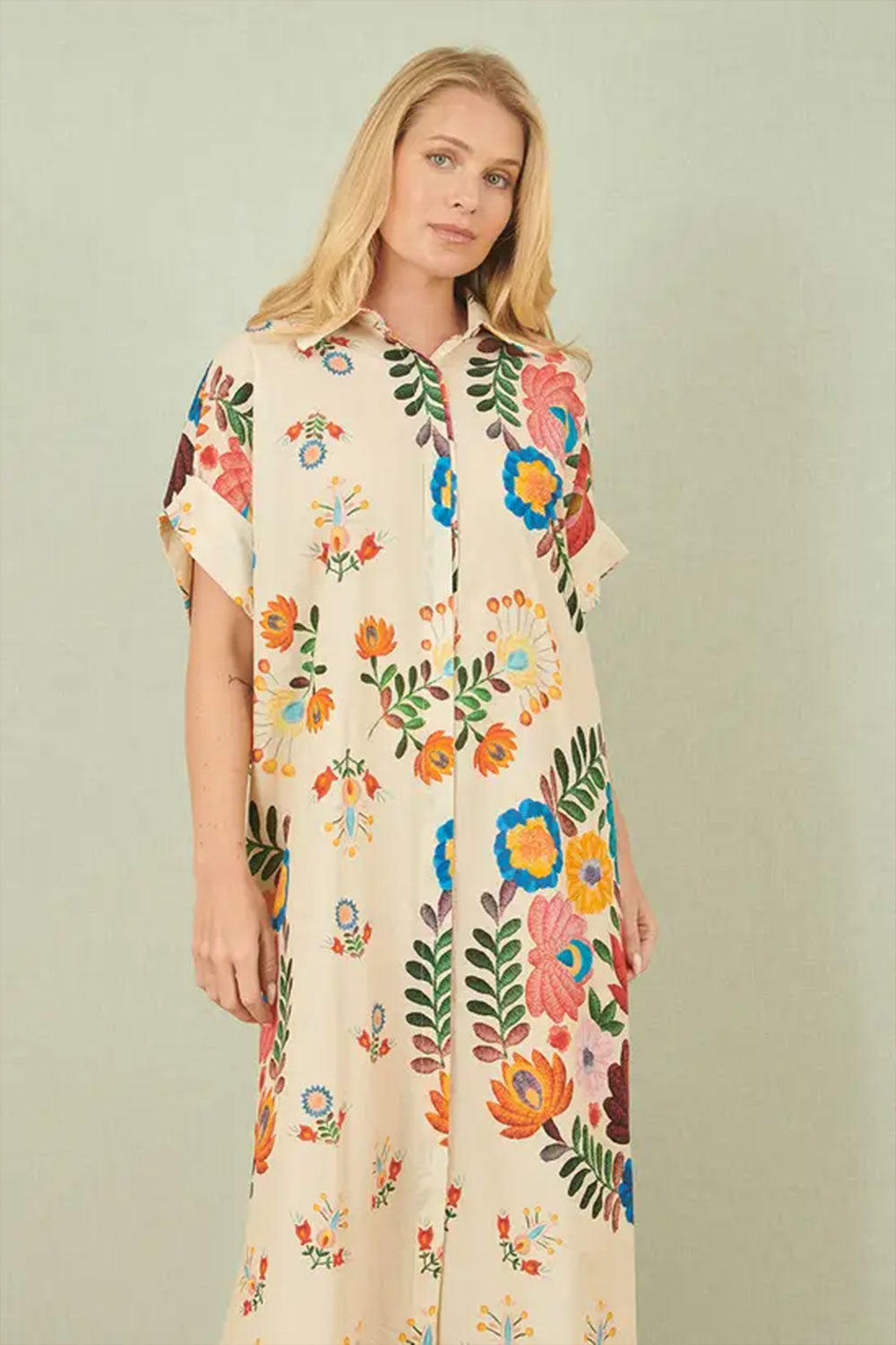Yumi Multicoloured Folk Print Relaxed Tunic - QHA UK