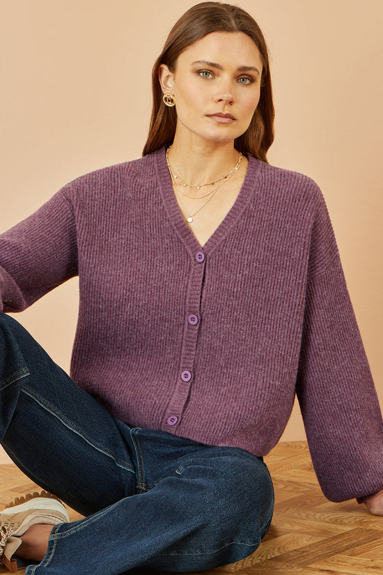 Yumi Purple Marl Knit Cardigan - QHA UK