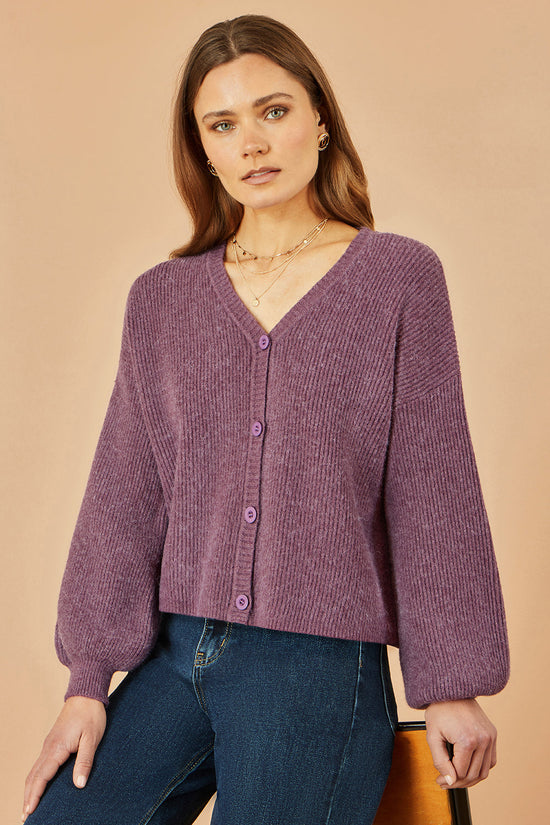 Yumi Purple Marl Knit Cardigan - QHA UK