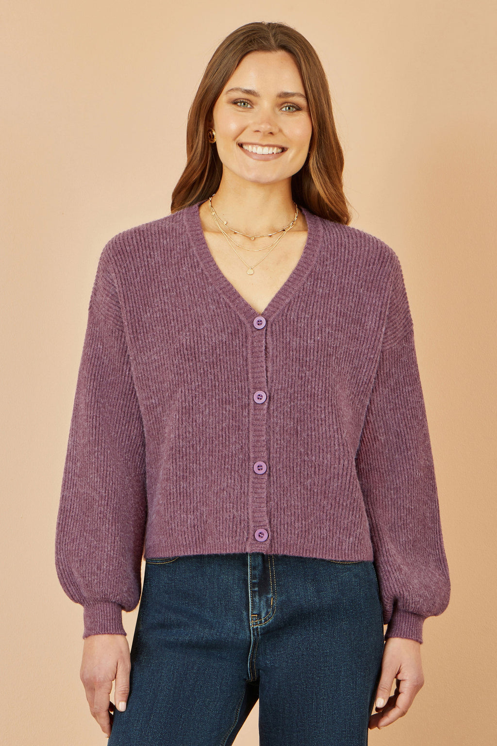 Yumi Purple Marl Knit Cardigan