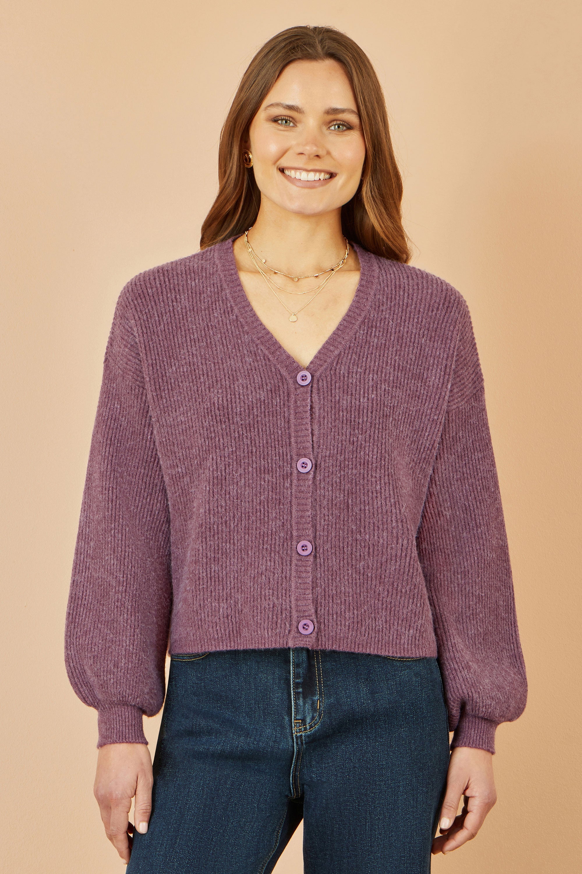 Yumi Purple Marl Knit Cardigan