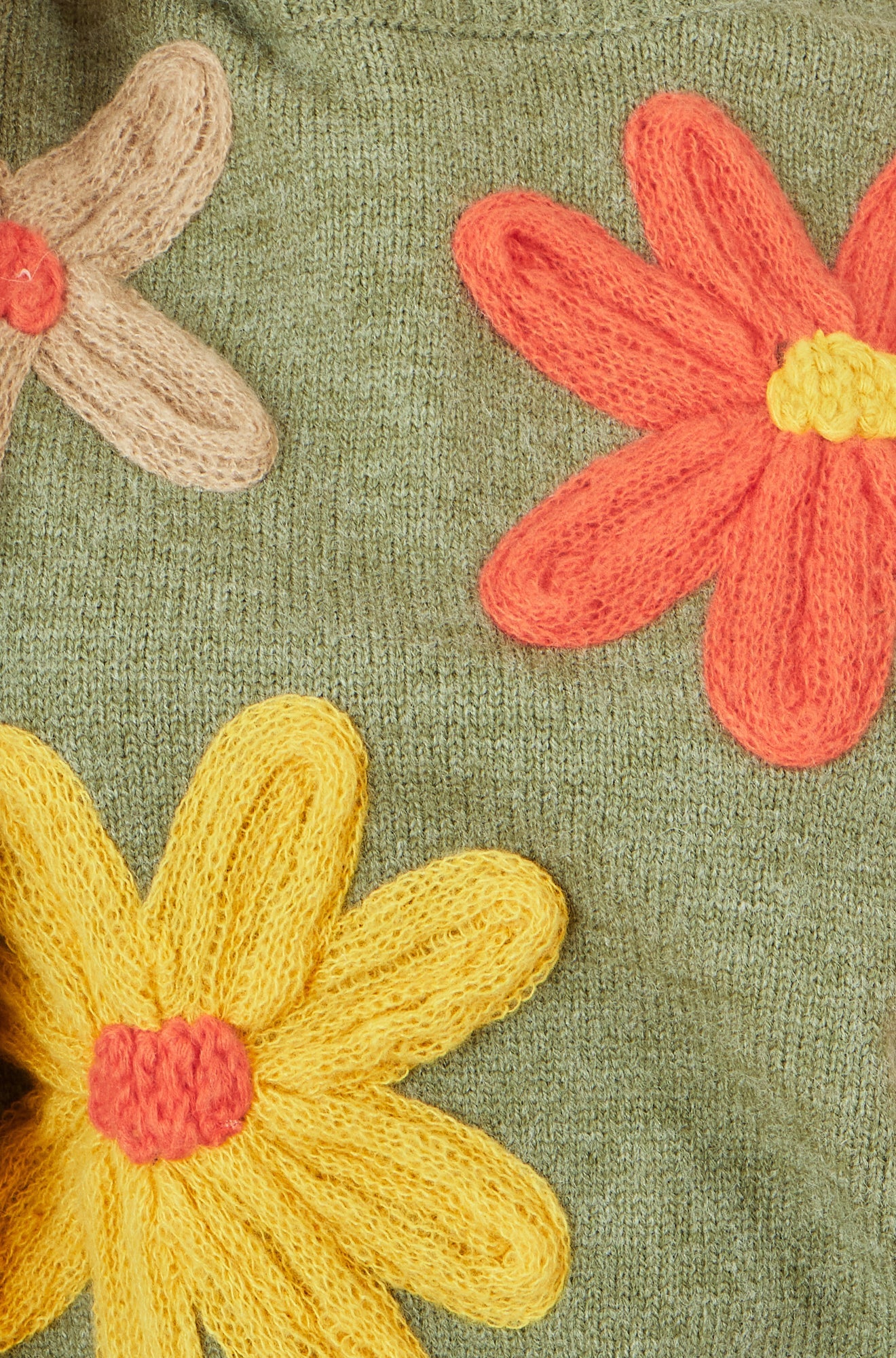 Yumi Green Knitted High Neck Jumper With Applique Flowers