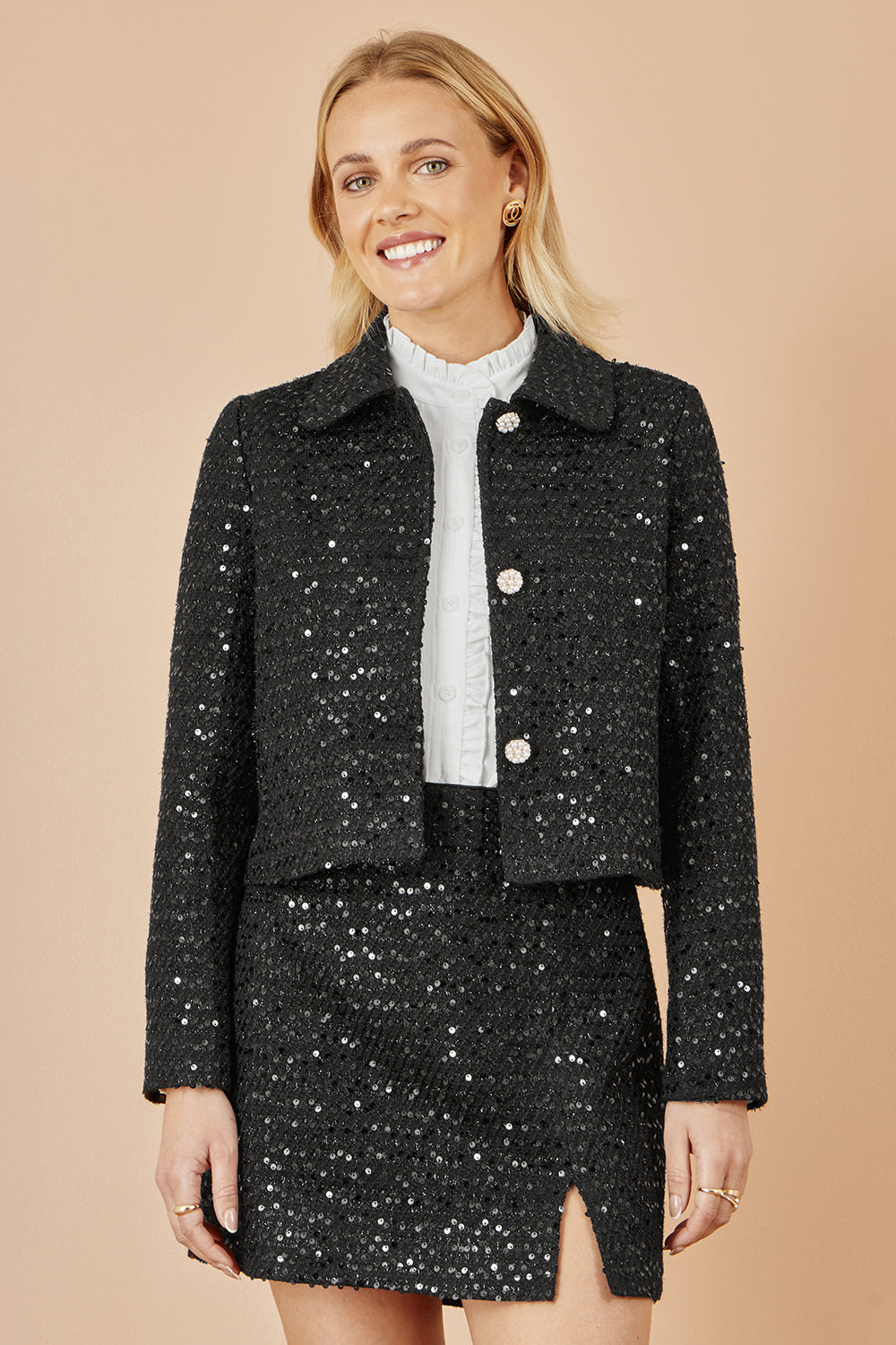 Yumi Black Boucle Sequin Mini Skirt - QHA UK
