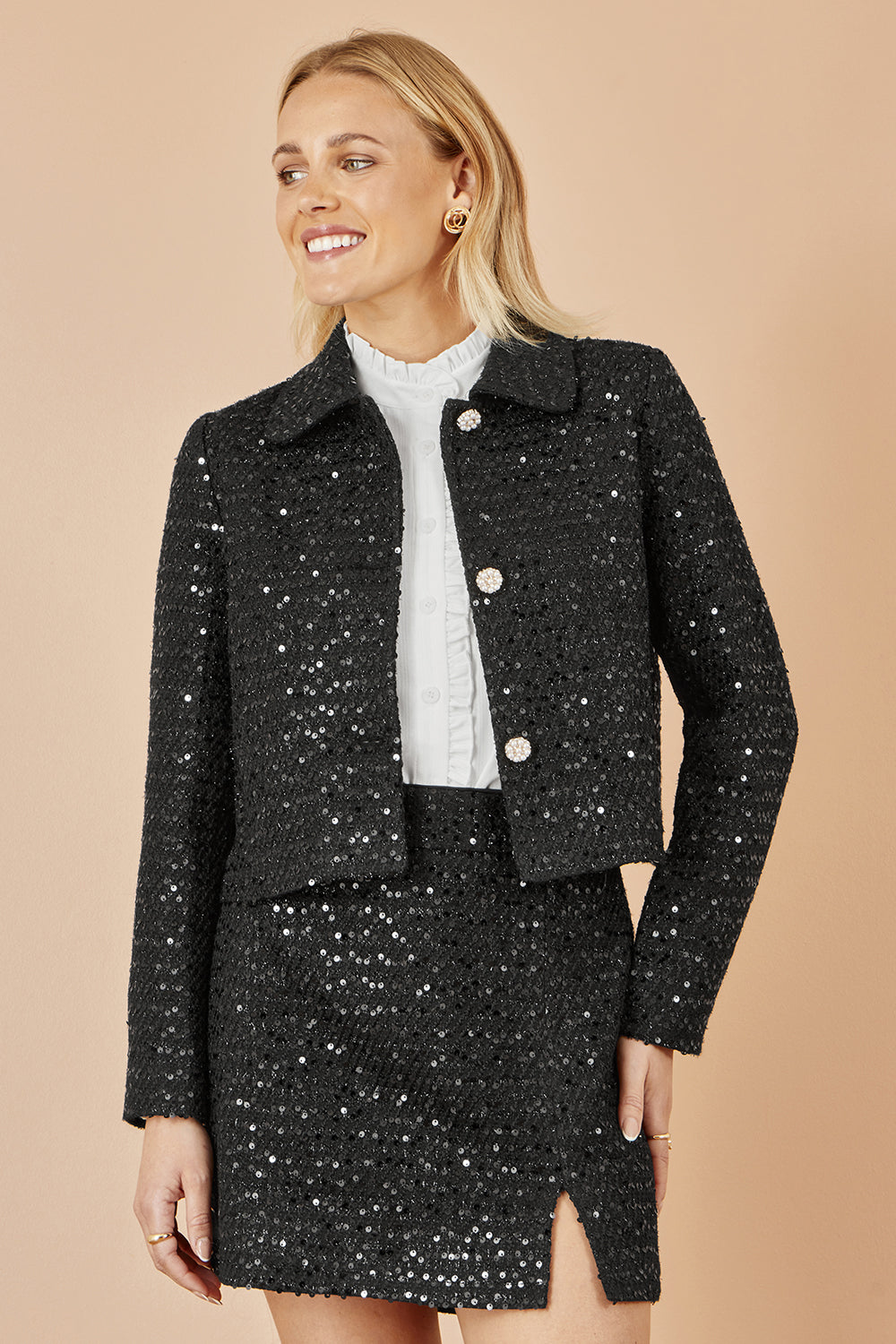 Yumi Black Boucle Sequin Mini Skirt - QHA UK