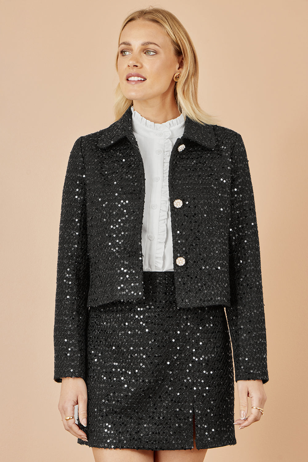 Yumi Black Boucle Sequin Mini Skirt - QHA UK