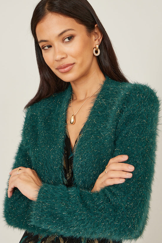 Yumi Green Metallic Fluffy Eyelash Bolero - QHA UK