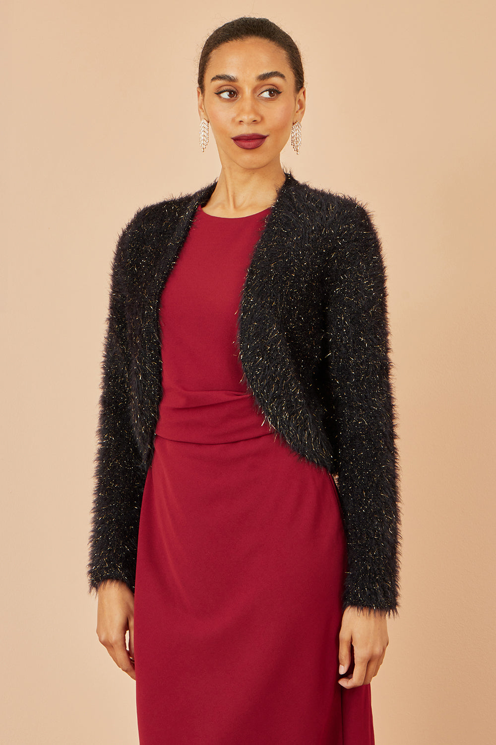 Yumi Black Metallic Fluffy Eyelash Bolero - QHA UK