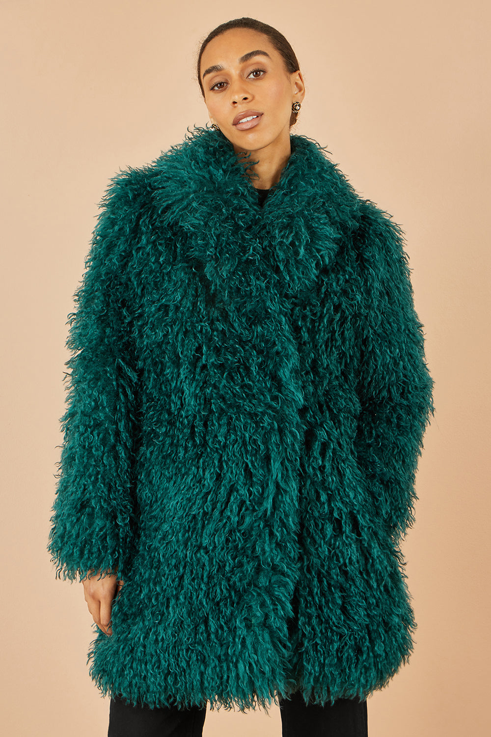 Yumi Teal Luxe Long Hair Fur Coat - QHA UK
