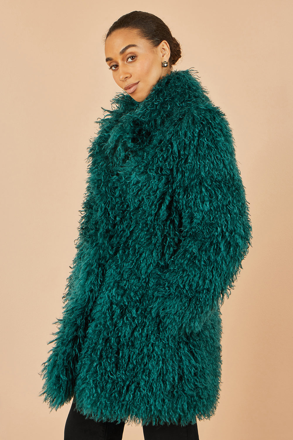 Yumi Teal Luxe Long Hair Fur Coat - QHA UK