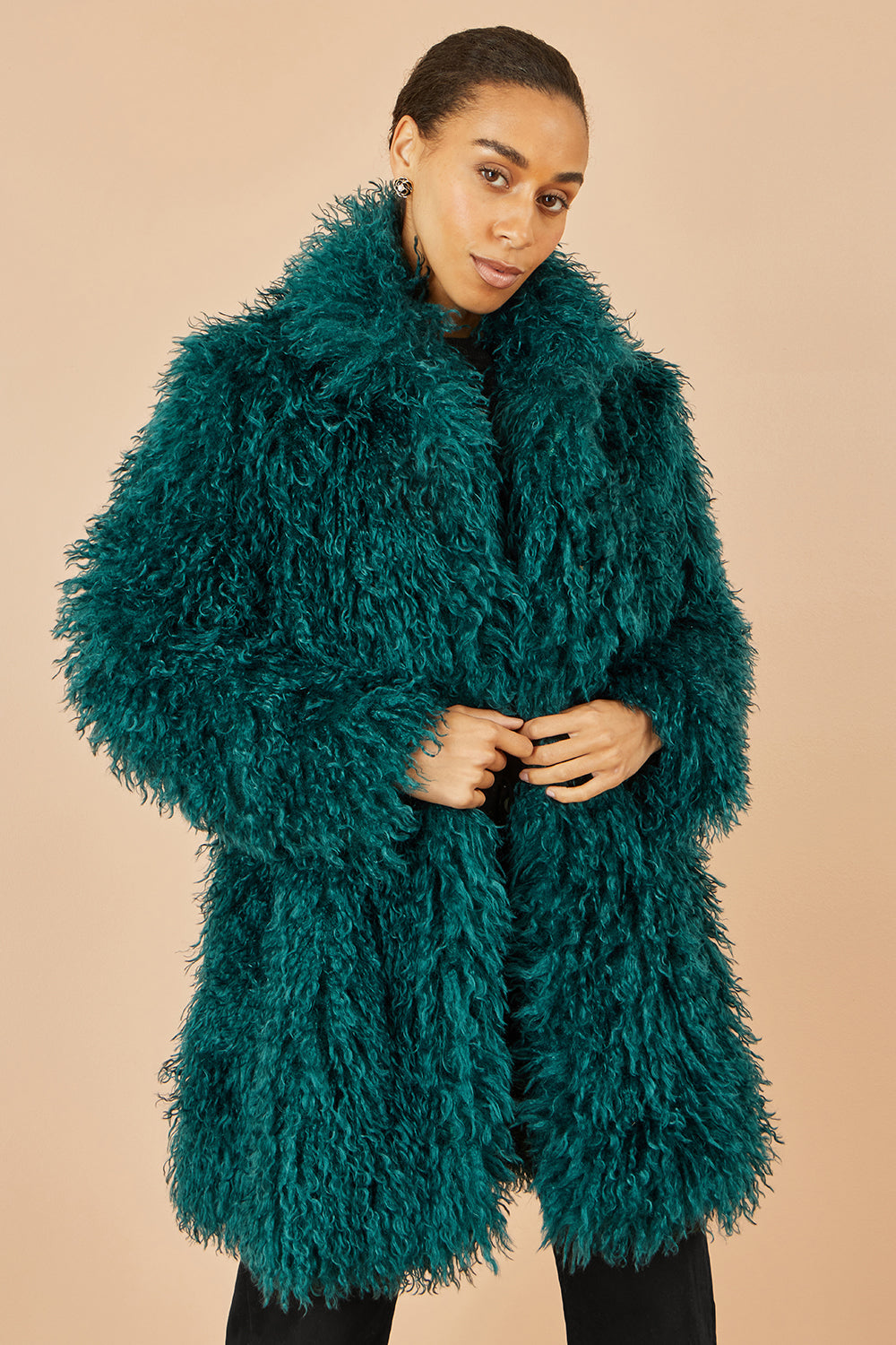 Yumi Teal Luxe Long Hair Fur Coat - QHA UK