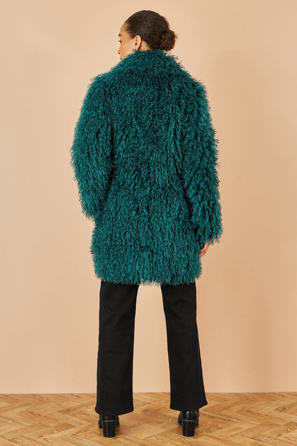 Yumi Teal Luxe Long Hair Fur Coat - QHA UK