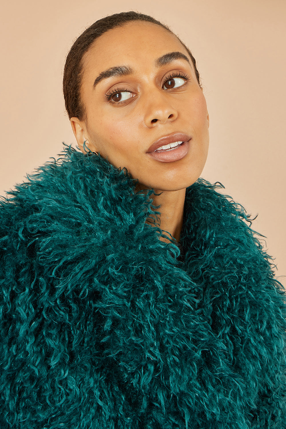 Yumi Teal Luxe Long Hair Fur Coat - QHA UK