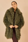 Yumi Green Luxe Long Hair Fur Coat - QHA UK