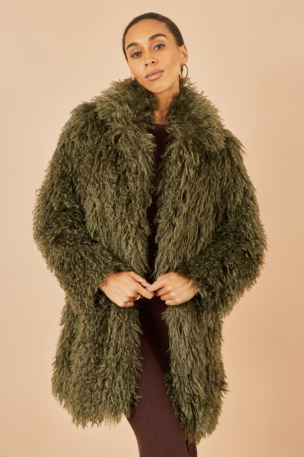 Yumi Green Luxe Long Hair Fur Coat - QHA UK