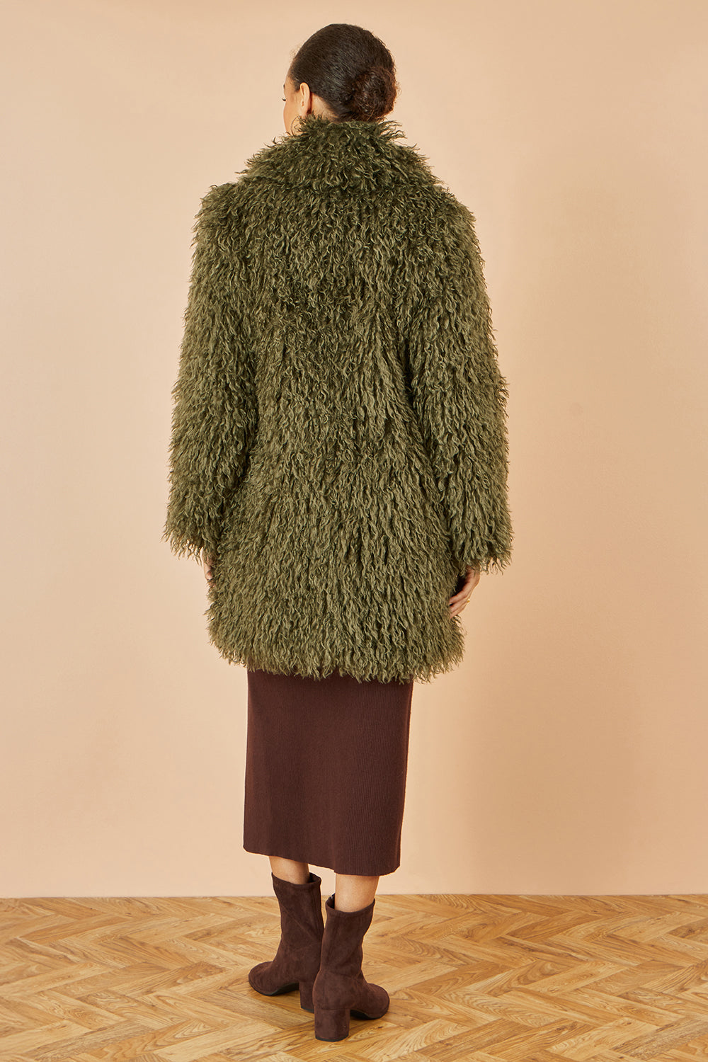 Yumi Green Luxe Long Hair Fur Coat - QHA UK