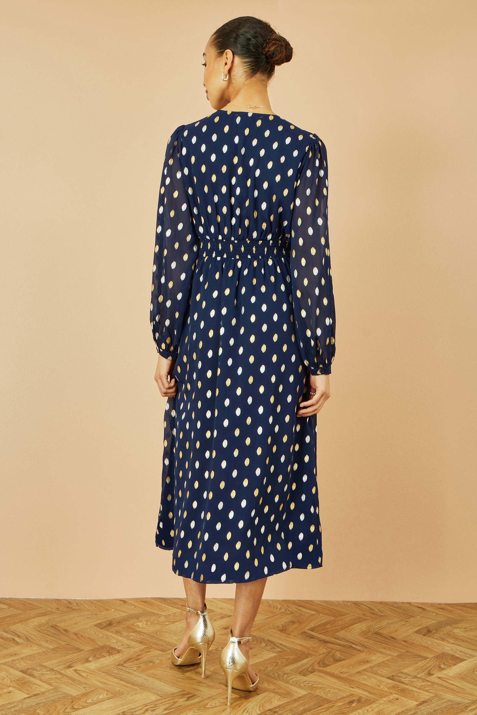 Yumi Navy Foil Print Midi Dress