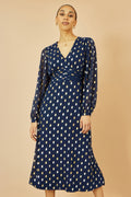 Yumi Navy Foil Print Midi Dress - QHA UK