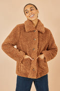 Yumi Brown Short Teddy Bear Jacket - QHA UK