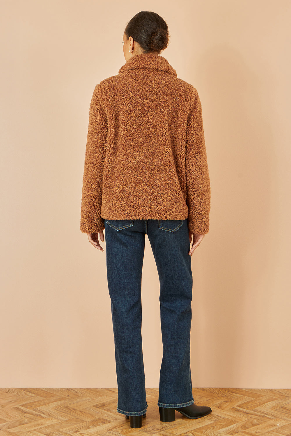 Yumi Brown Short Teddy Bear Jacket - QHA UK