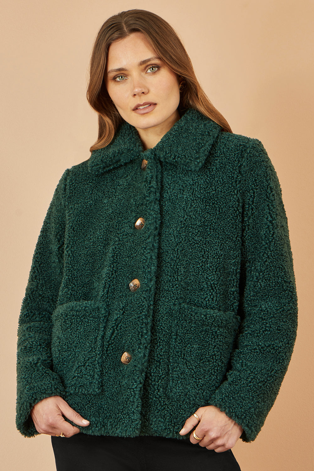 Yumi Green Short Teddy Bear Jacket - QHA UK