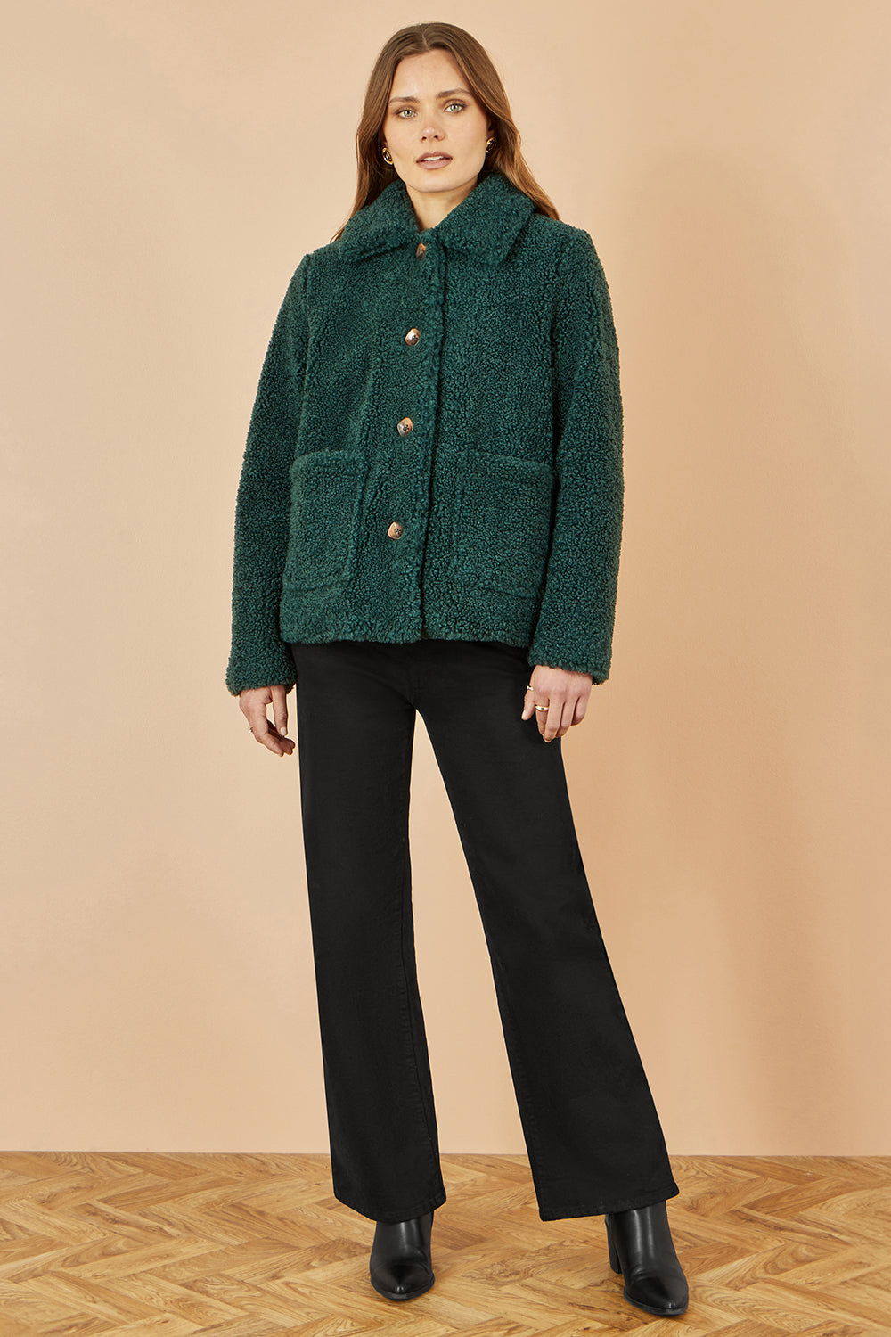 Yumi Green Short Teddy Bear Jacket - QHA UK