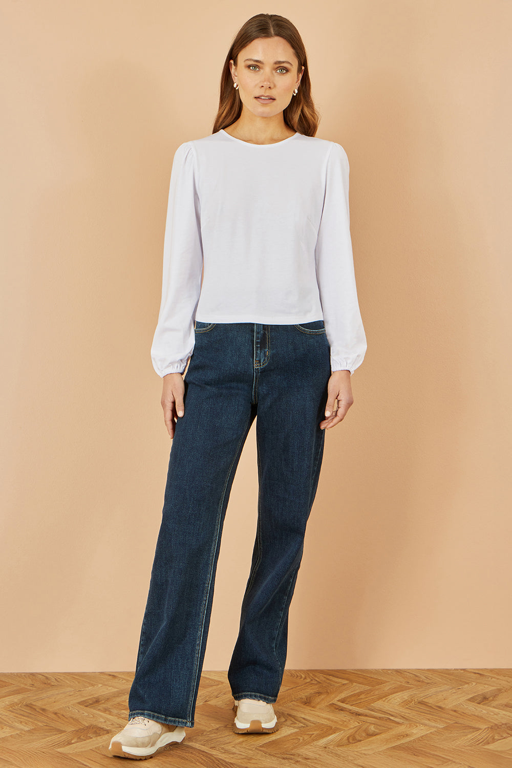 Yumi White Stretch Cotton Jersey Long Sleeve Top - QHA UK