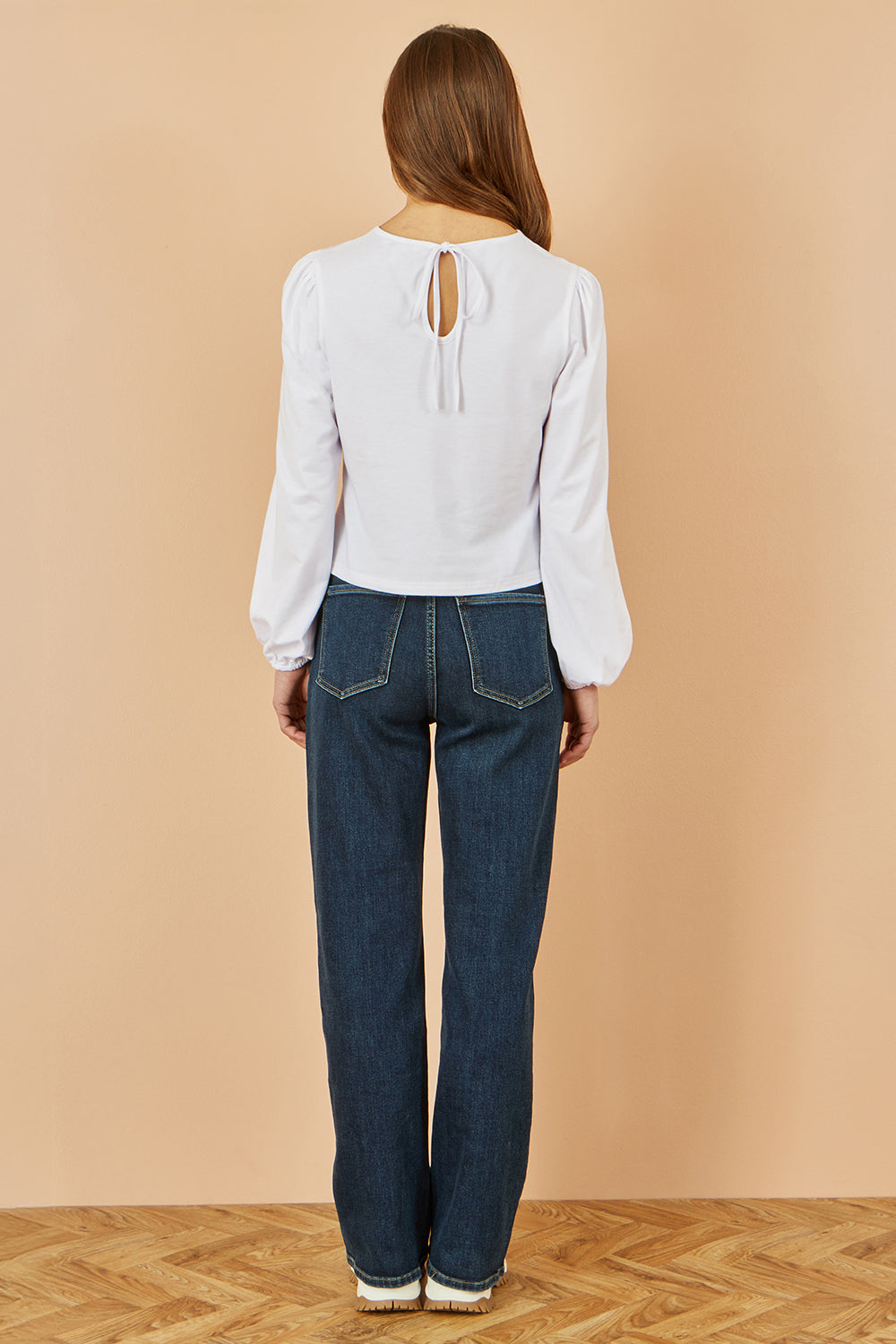 Yumi White Stretch Cotton Jersey Long Sleeve Top - QHA UK