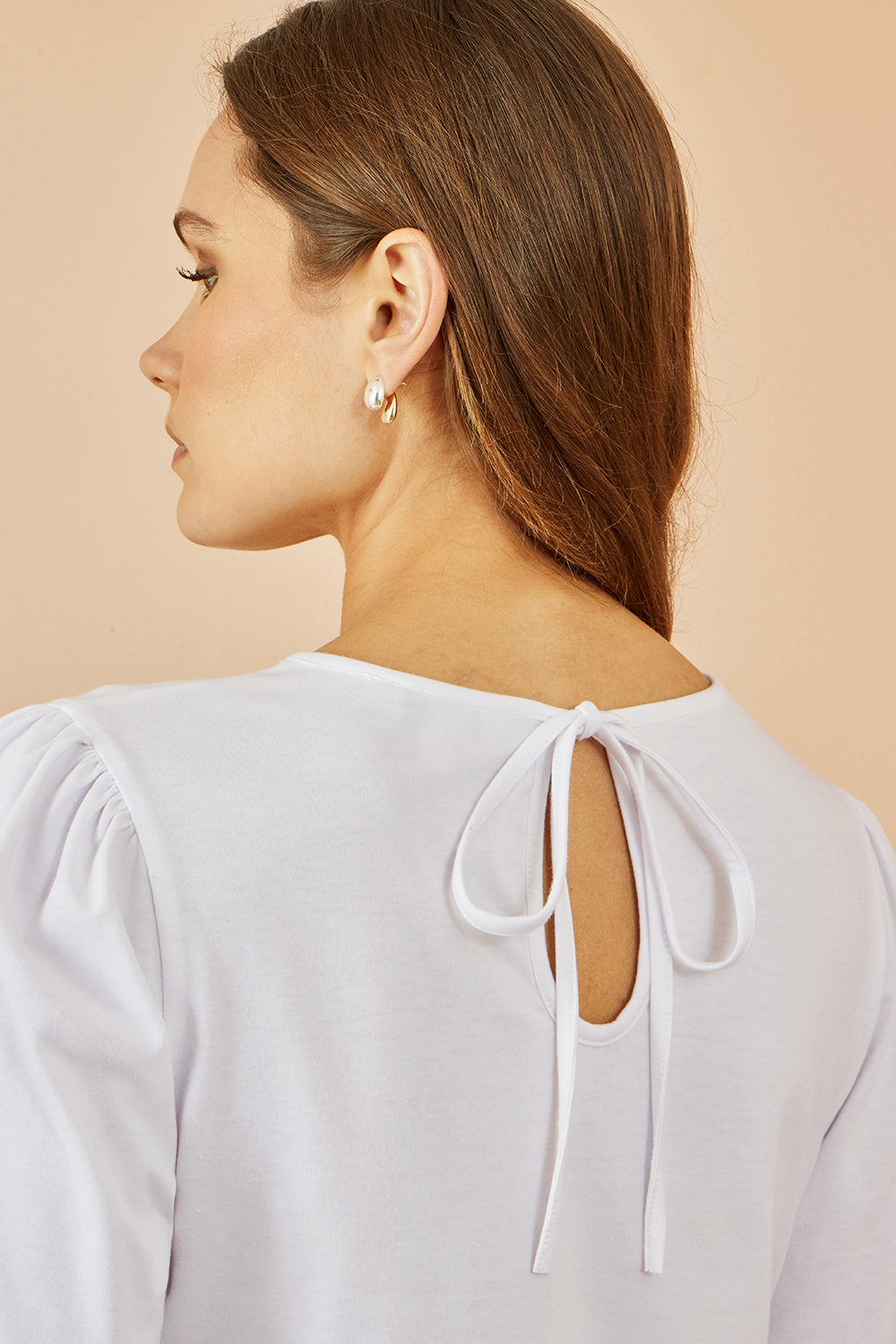 Yumi White Stretch Cotton Jersey Long Sleeve Top - QHA UK