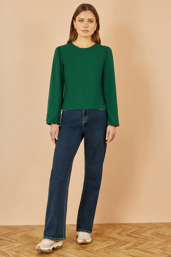 Yumi Green Stretch Cotton Jersey Long Sleeve Top - QHA UK