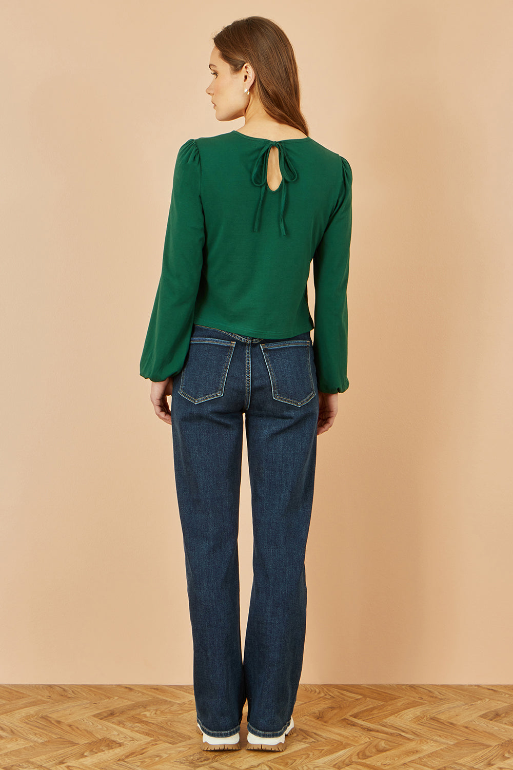 Yumi Green Stretch Cotton Jersey Long Sleeve Top