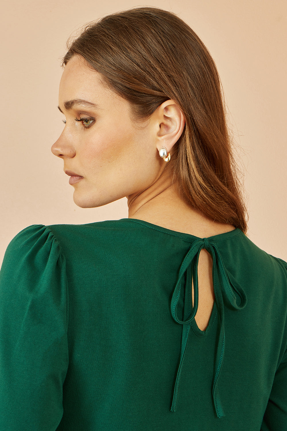 Yumi Green Stretch Cotton Jersey Long Sleeve Top