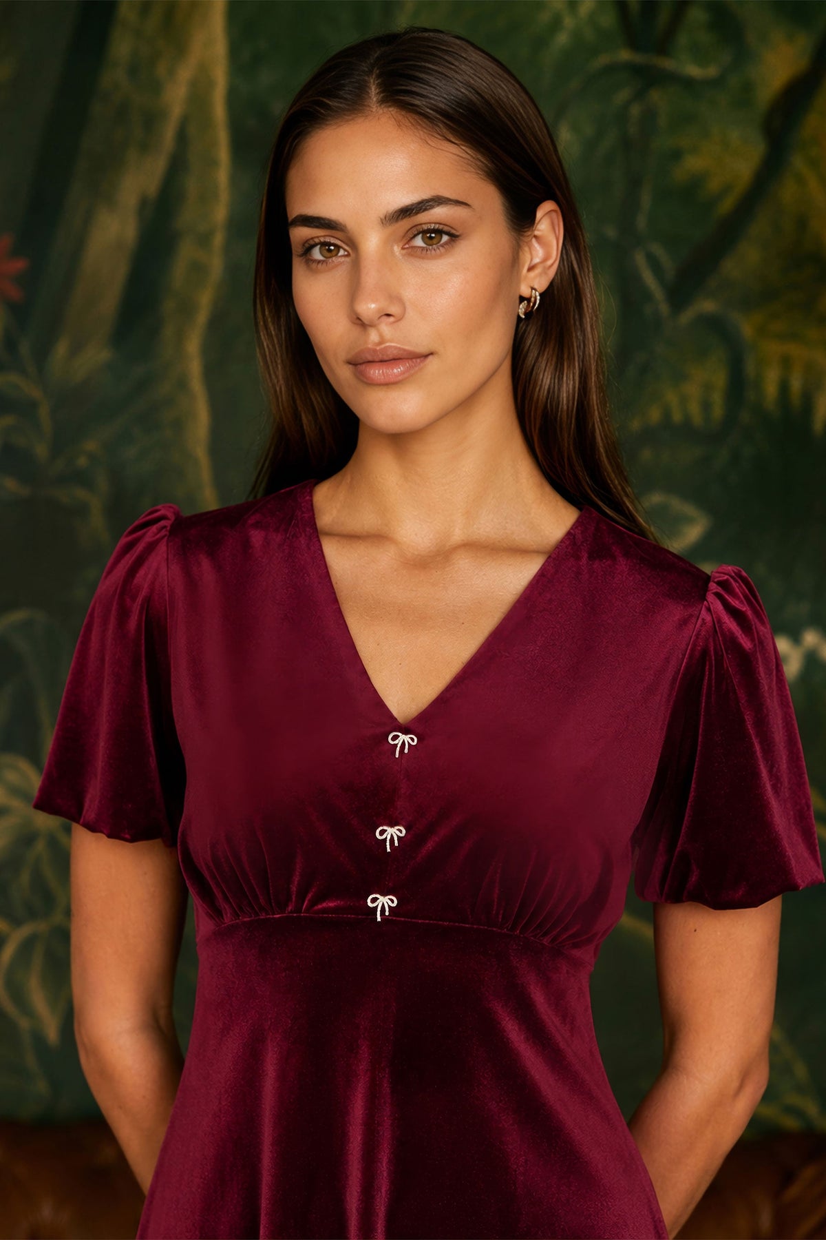 Yumi Women’s Burgundy Velvet Skater Dress with Diamante Bows