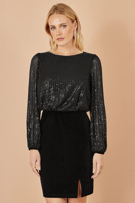 Yumi Black Sequin And Velvet Mini Dress - QHA UK