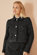 Yumi Black Boucle Sequin Jacket With Pearl Buttons - QHA UK