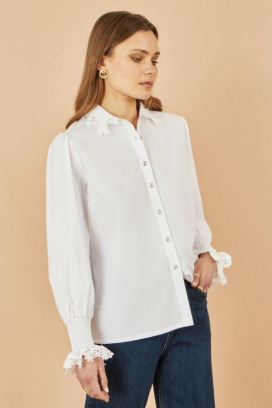 Yumi White Lace Trim Shirt - QHA UK