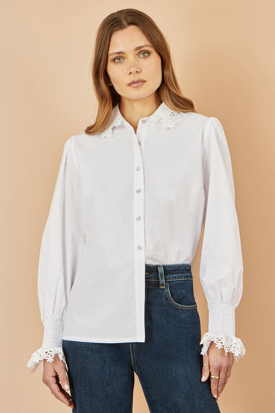 Yumi White Lace Trim Shirt - QHA UK
