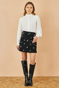 Yumi Black Flower Embroidered Cord Mini Skirt - QHA UK