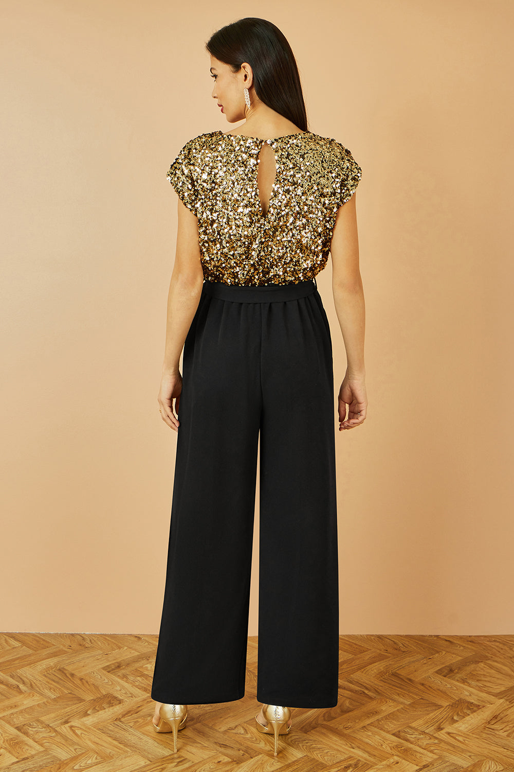 Yumi Gold Sequin Top Stretch Jumpsuit - QHA UK