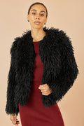 Yumi Black Luxe Fluffy Faux Fur Coat - QHA UK